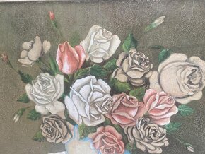 Starožitný maľovaný obraz - kvety - 2