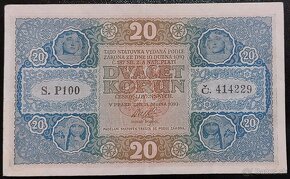 20 KORÚN ČSR ROK 1919 SÉRIA P - VEĽMI VZÁCNA - 2