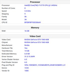 PC i7-3770 @3.4GHz NVIDIA GeForce GTX 1060 6GB, 16GB DDR3 - 2
