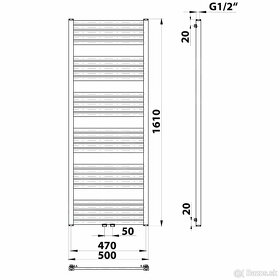 Radiátor 500x1610mm, stredové pripojenie, matná čierna 600.1 - 2