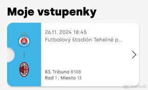 Lístok na Slovan Bratislava - AC Miláno prvá rada B108 - 2