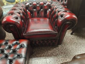 Chesterfield štýl bordovo-čierna,3+1+taburet - 2