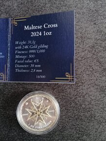 investičné strieborné mince Malta 2024 Proof - pozlátená - 2