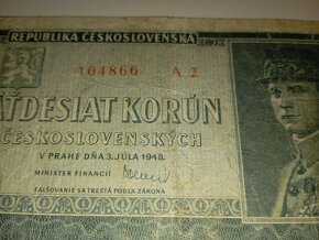 VZÁCNÁ BANKOVKA 50 KČS, 1948, NÍZKÁ SÉRIE A 2, NEPERFOROVANÁ - 2