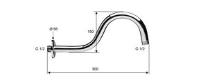 Sprchové ramienko 300mm, chróm, tvar S - 2
