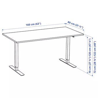 Stôl IKEA TROTTEN Stôl nastaviteľná výška, biela, 160x80 cm - 2