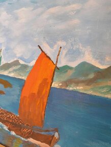 Starý obraz  - loď v prístave - Ender - painting - 2