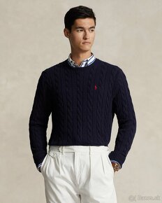 Ralph Lauren modry sveter Cable-Knit Cotton Jumper,velkost L - 2