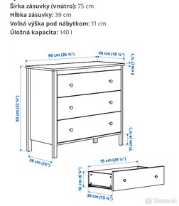 IKEA komoda Koppang biela 90x83 cm s 3 zásuvkami - 2