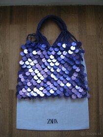 Flitrová fialová kabelka shopper Zara sequin nová - 2