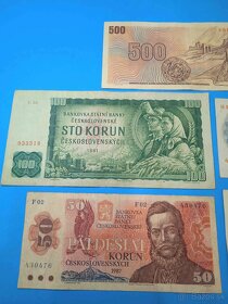 Bankovky ČESKOSLOVENSKO - 10, 20, 50, 100, 500 Kčs - 2