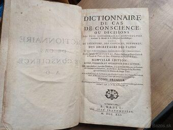 starožitná kniha Dictionnaire de cas 1741 francúzština - 2