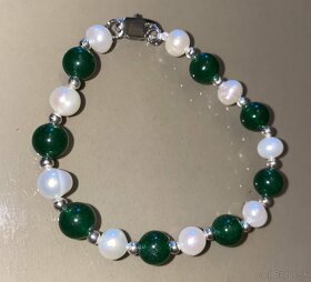 Náhrdelník, náramok z pravých perál 7-8 mm jadeity - 2