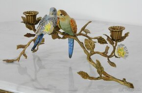 Zámecký svícen s květinami a ptáčky-porcelán+bronz - 2