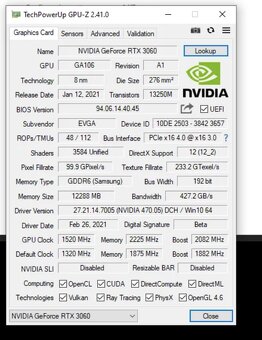 Predám EVGA RTX 3060 12GB LHR - 2