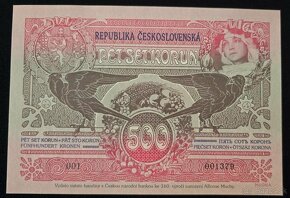 500 Kč 1919 výroční bankovka A. Mucha, Ivančice 2020, UNC st - 2