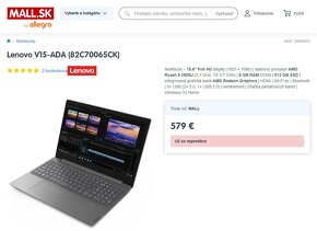 Lenovo V15, ryzen 5 3500U, Vega 8, 12GB ram, ssd, zlava -64% - 2