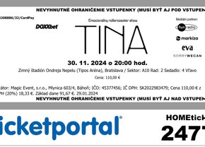 Dva lístky na koncert Tiny 30.11.24, najlepšie miesta - 2