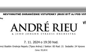 Predám 2 lístky na koncert Andre Rieu v BA, 7.11.2024 - 2