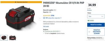 Akumulátor Parkside X20V Team 4Ah - 2