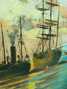 Starý obraz Lode na mori - olejomaľba - paintings ships - 2