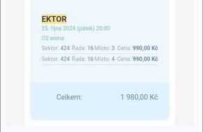 2 Lístky na sedenie (56eur) koncert EKTOR Praha - 2