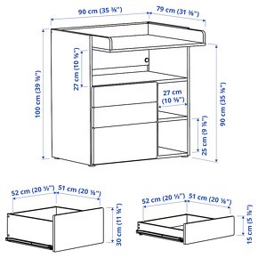 Prebaľovací stôl IKEA SMÅSTAD, biela sivá/s 2 zásuvkami - 2