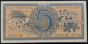 5 KORÚN SLOVENSKÝCH ROK 1945 -SŠ- HANIČKA -PERFOROVANÁ - 2