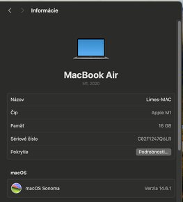 Predám MacBook Air 13, M1, 16 GB RAM, 256 GB SSD - 2