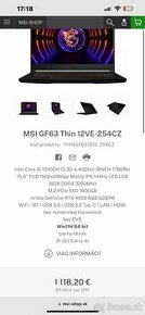 MSI THIN GF63 12VE-254CZ - 2