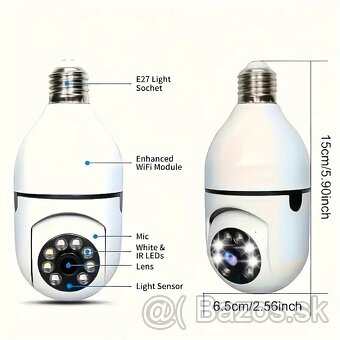 HD kamera v tvare žiarovky - Mikrofón, detekcia pohybu, nočn - 2