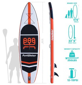 nový nepoužitý Paddleboard 350cm 160kg bielo-oranžový - 2