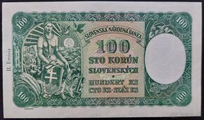 100 KORÚN SLOVENSKÝCH ROK 1940 SŠ-KOLOK 1945- NEPERFOROVANÁ - 2