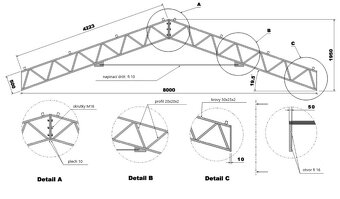 Oceľová pozinkovaná konštrukcia haly 8x16x4,95m - 2