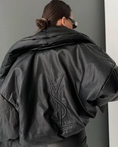 Saint Laurent dámská zimná koženková bomber bunda - 2