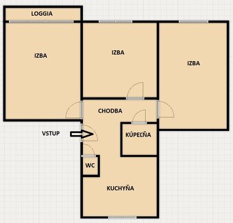 3izbový byt s loggiou, 72 m2 - Trieda 1.mája, sídlisko MIER - 2