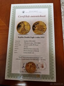 Zberatelska minca- Replika Double Eagle z roku 1933 - 2