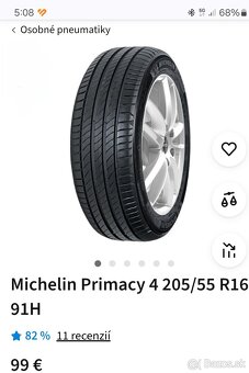 Predám Michelin Primacy 4 205/55 R16 91H - 2