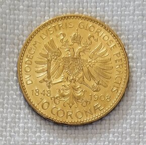 Zlatá rakúska 10 koruna FJI, 1908 bz, jubilejka - 2