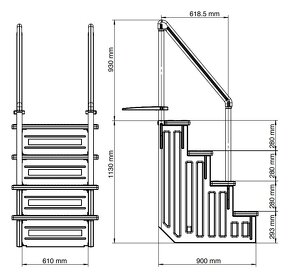 Bazénové schody 4-stupňové s madlom - 2