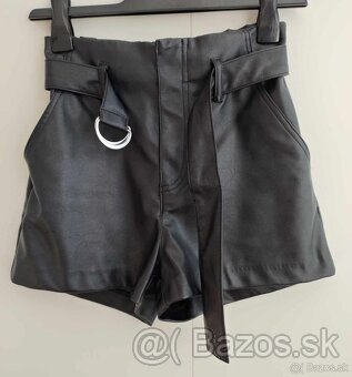 Dámske nové čierne koženkové kraťasy, vysoký pás (H&M) - 2