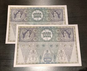 Staré bankovky 10000 korun r.1918 3.verze I.vydání stav 1+ - 2