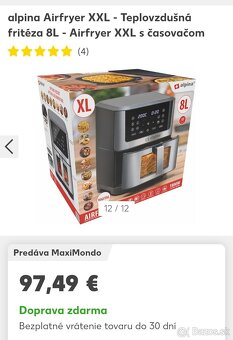 Nerozbaleny  alpina Airfryer XXL - Teplovzdušná fritéza 8L - 2