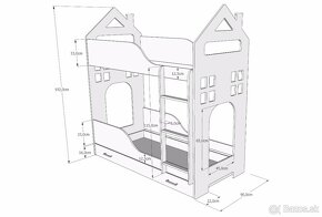 Poschodová posteľ domček-so šuflíkmi aj matracmi 180 cm - 2