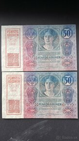 Bankovky 50 Kronen 1914 bez pretlače UNC 2x čísla po sebe - 2