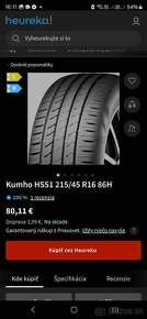 Letne pneumatiky 215/45 r16 Kumho - 2