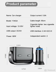 Rozdvojka autozásuvky do 90W aj s USB nabíjaním QC 3 - 2