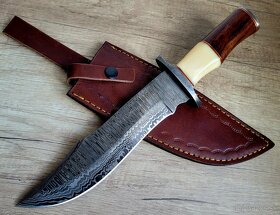 velký lovecký Damaškový nôž BOWIE 33,5cm, handmade - 2