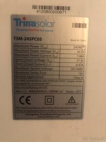 Predám solarne panely Trina solar 245W pouzité 3 roky - 2