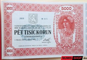 Predám 5000 Kč 1919 - strieborná 1 kg medaila a novotlač štá - 2